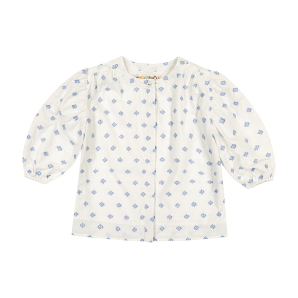 Girl's Gathered Top - WHITE DOT