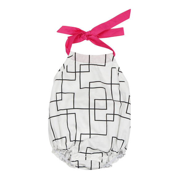 Teela Baby Girls' Black and White Geometric Romper