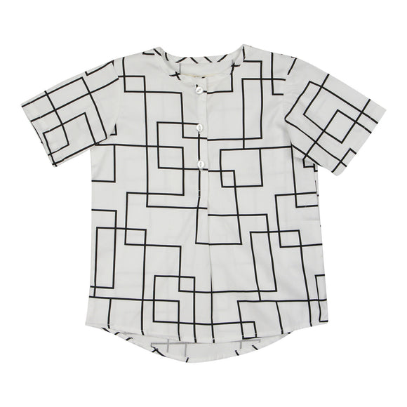 Teela Boys' Geometric White Pleat Top