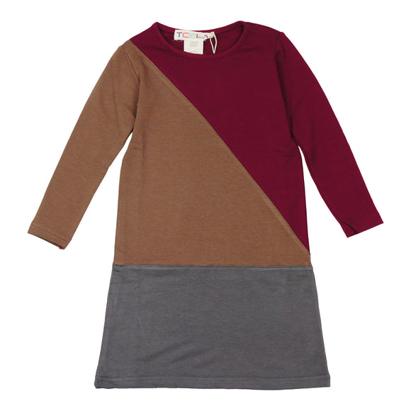 Teela Burgundy Color Block Dress - Young Timers Boutique
