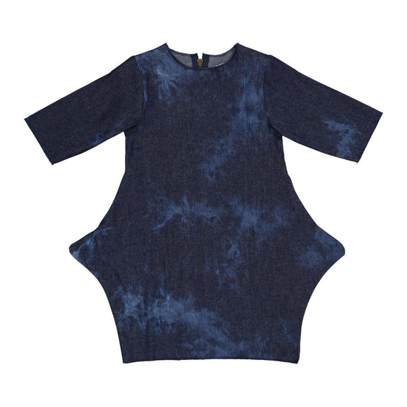 Teela Girls' Faded Dark Denim Triangle Bubble Dress