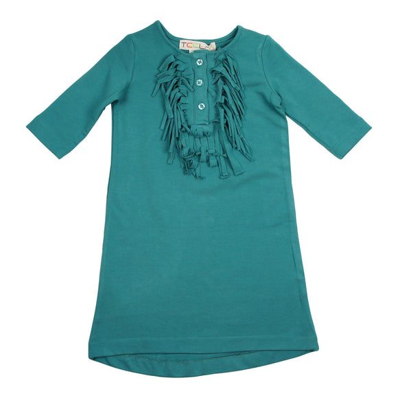Teela Girls' Teal Fringe Dress