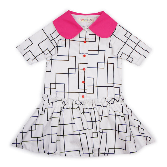 Teela White and Black HEIDI Geometric Dress